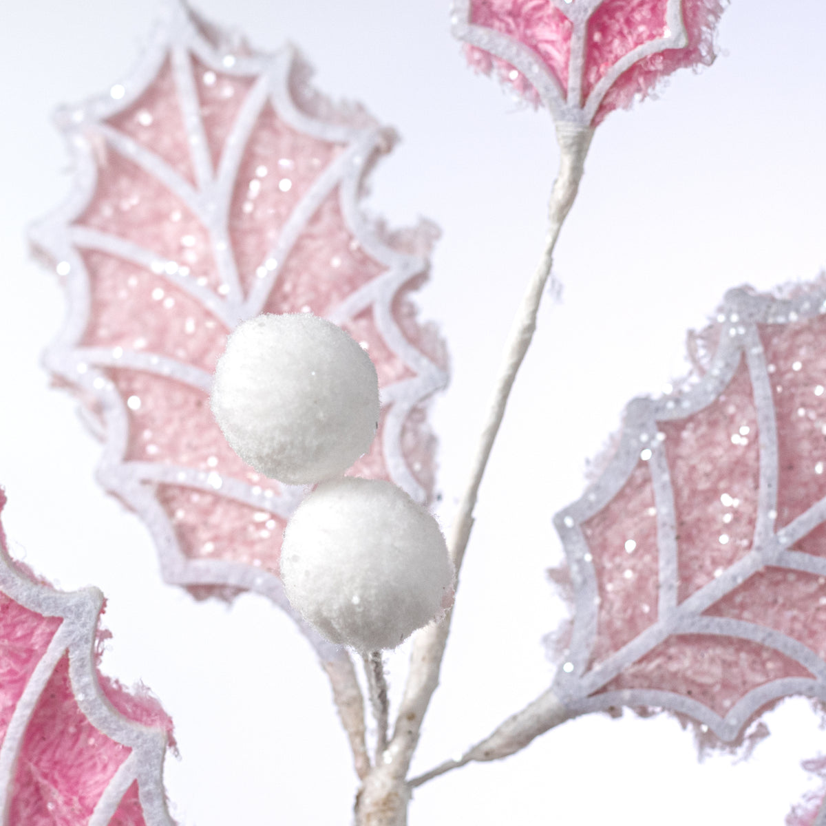 31" Holly Leaves & Balls Spray: Pink & White