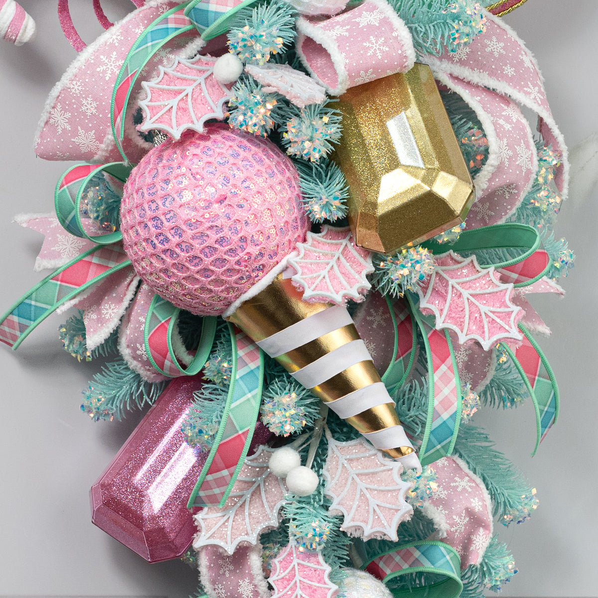12" Mesh Sequin Ice Cream Cone Ornament: Pink & Gold