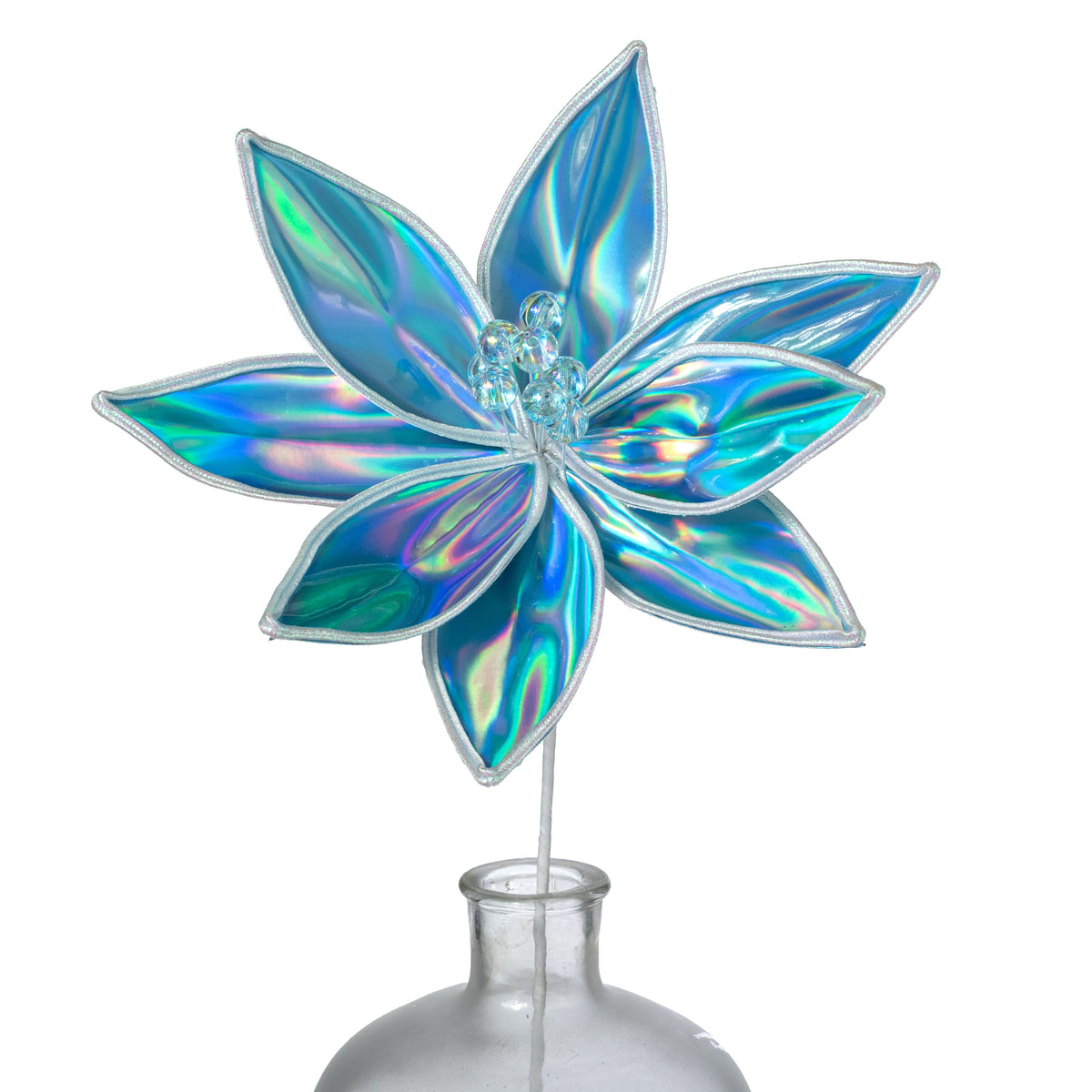 23" Lustrous Iridescent Poinsettia Stem: Blue