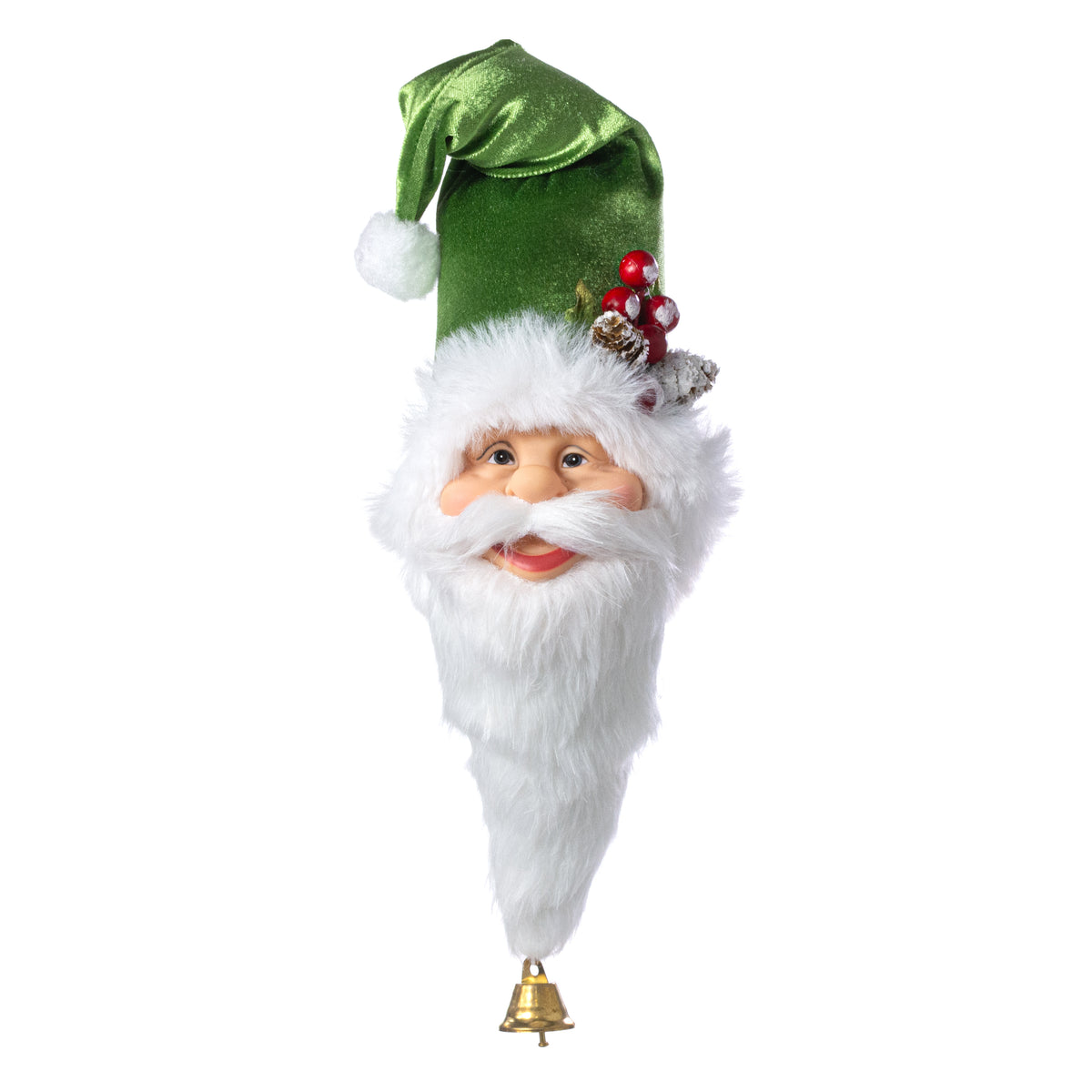 18" Velvet Hat Santa Face Ornament: Green