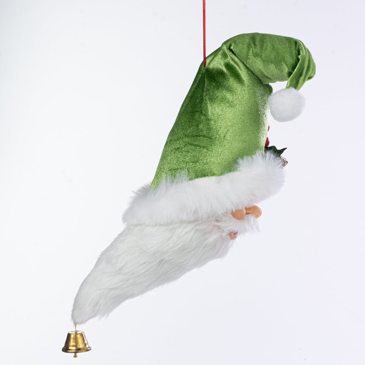 18" Velvet Hat Santa Face Ornament: Green
