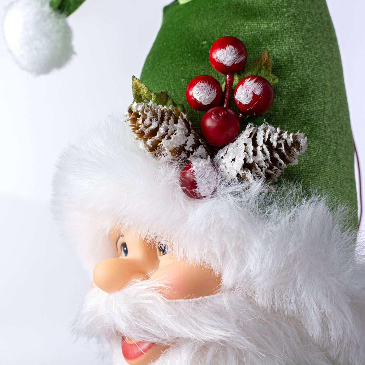 18" Velvet Hat Santa Face Ornament: Green
