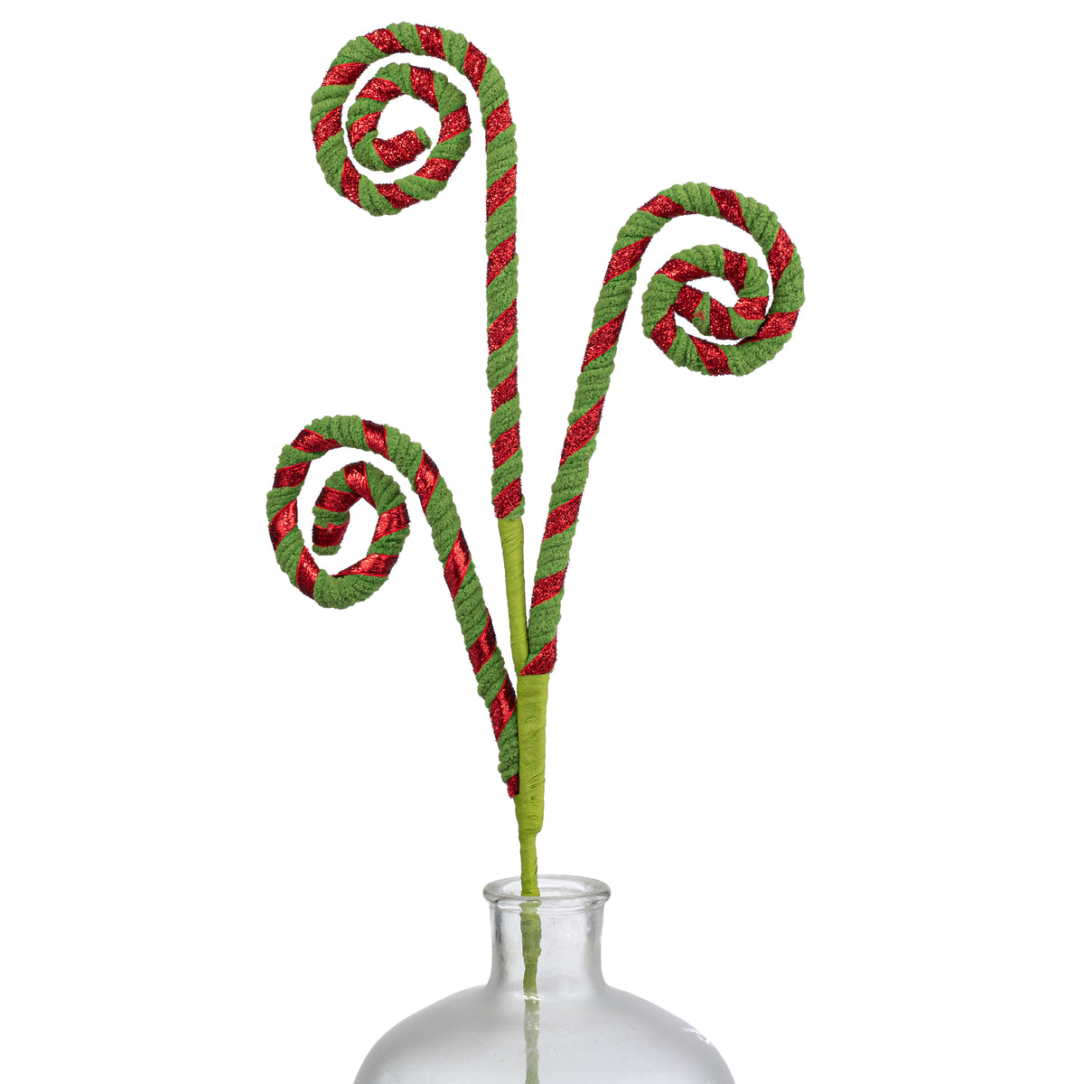 28" Peppermint Chenille Stripes Curly Spray: Green & Red