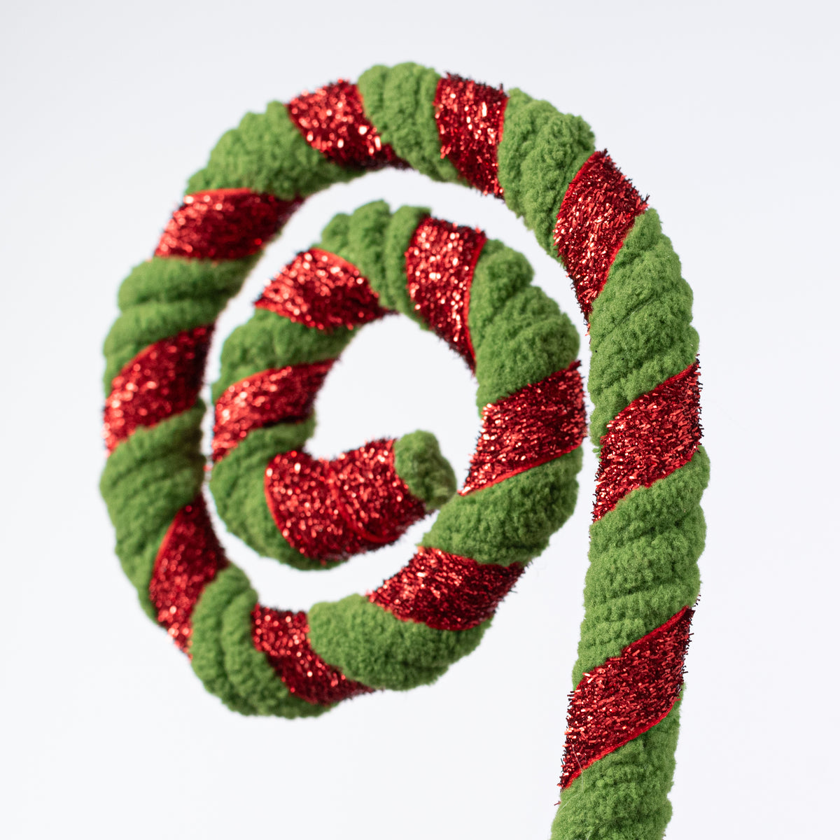 28" Peppermint Chenille Stripes Curly Spray: Green & Red
