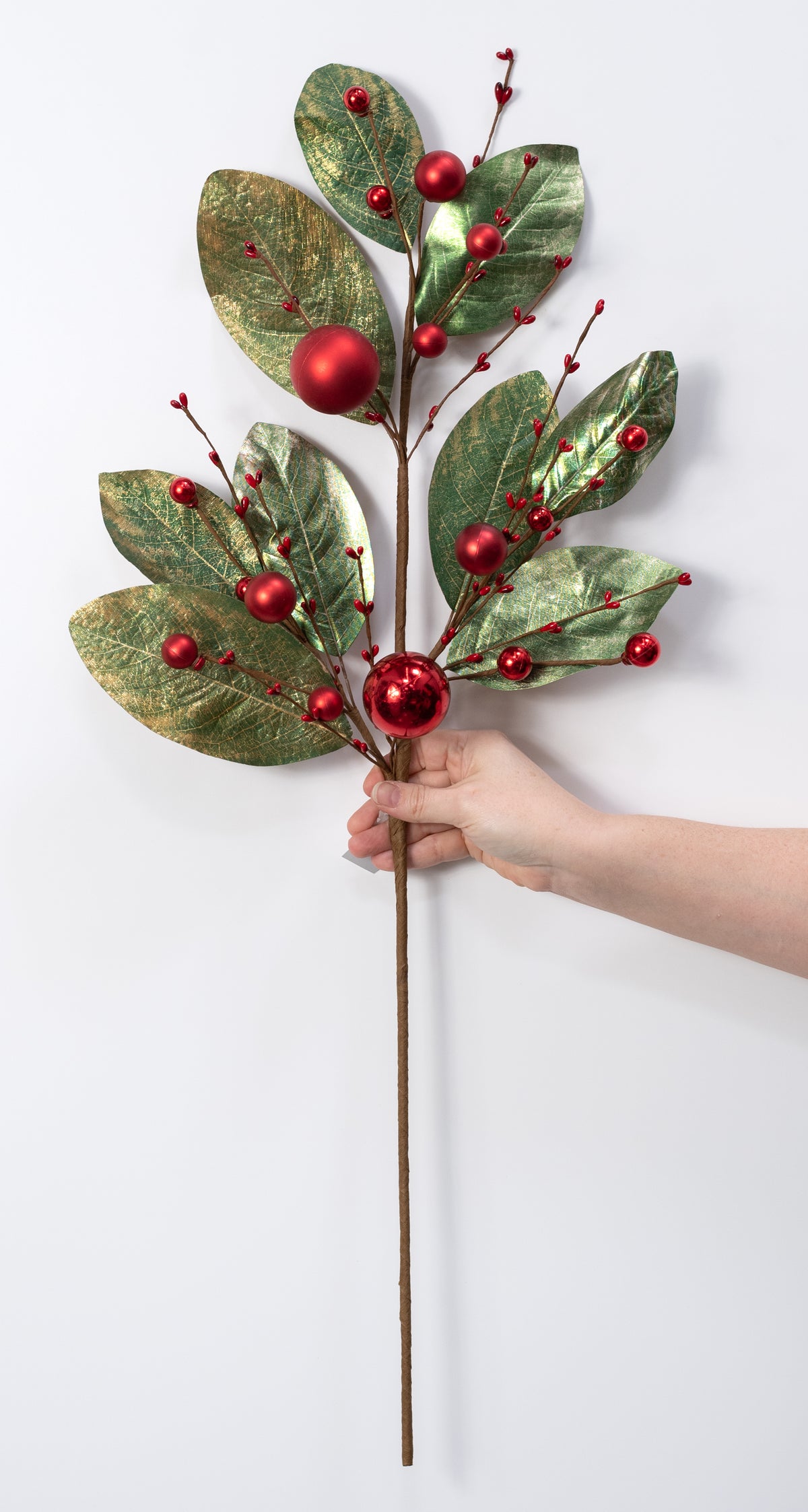 32" Metallic Magnolia Leaves & Balls Spray