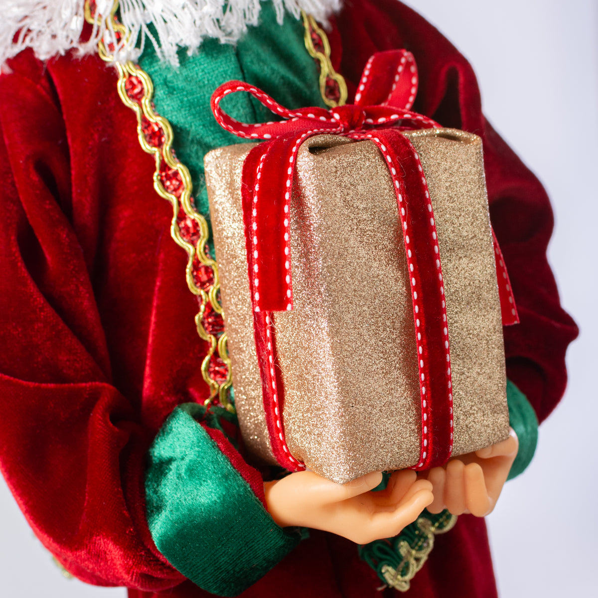 30" Velvet Traditional Christmas Elf with Gift Box