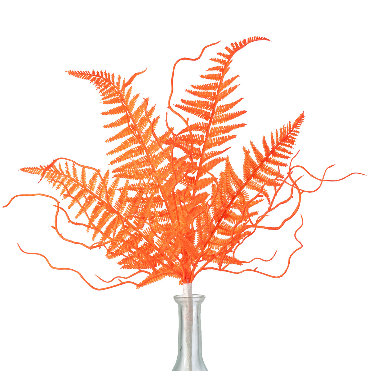 20" Plastic Fern Fronds Spray: Neon Orange