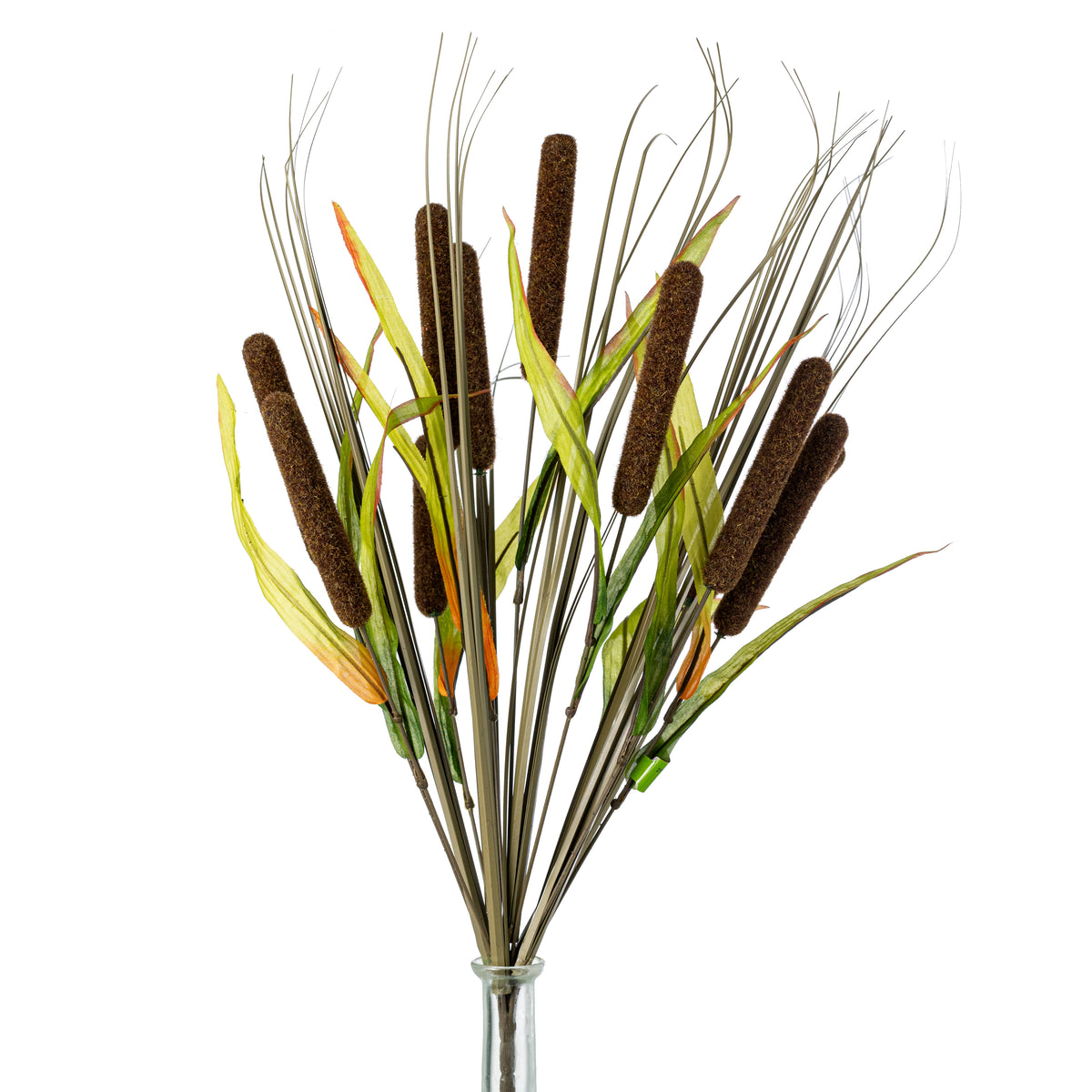 21" Artificial Cattail Bush: Brown (10 Stem)