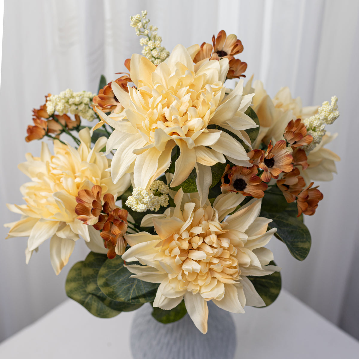 21" Dahlia & Daisy Filler Bush: Beige (14 Stem)