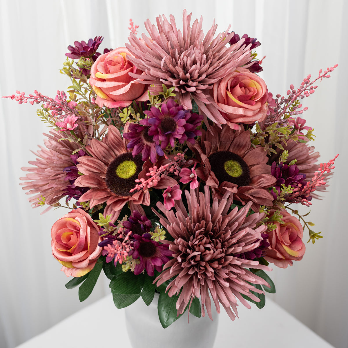 24" Mixed Spider Mum, Sunflower & Rose Bush: Mauve (28 Stem)