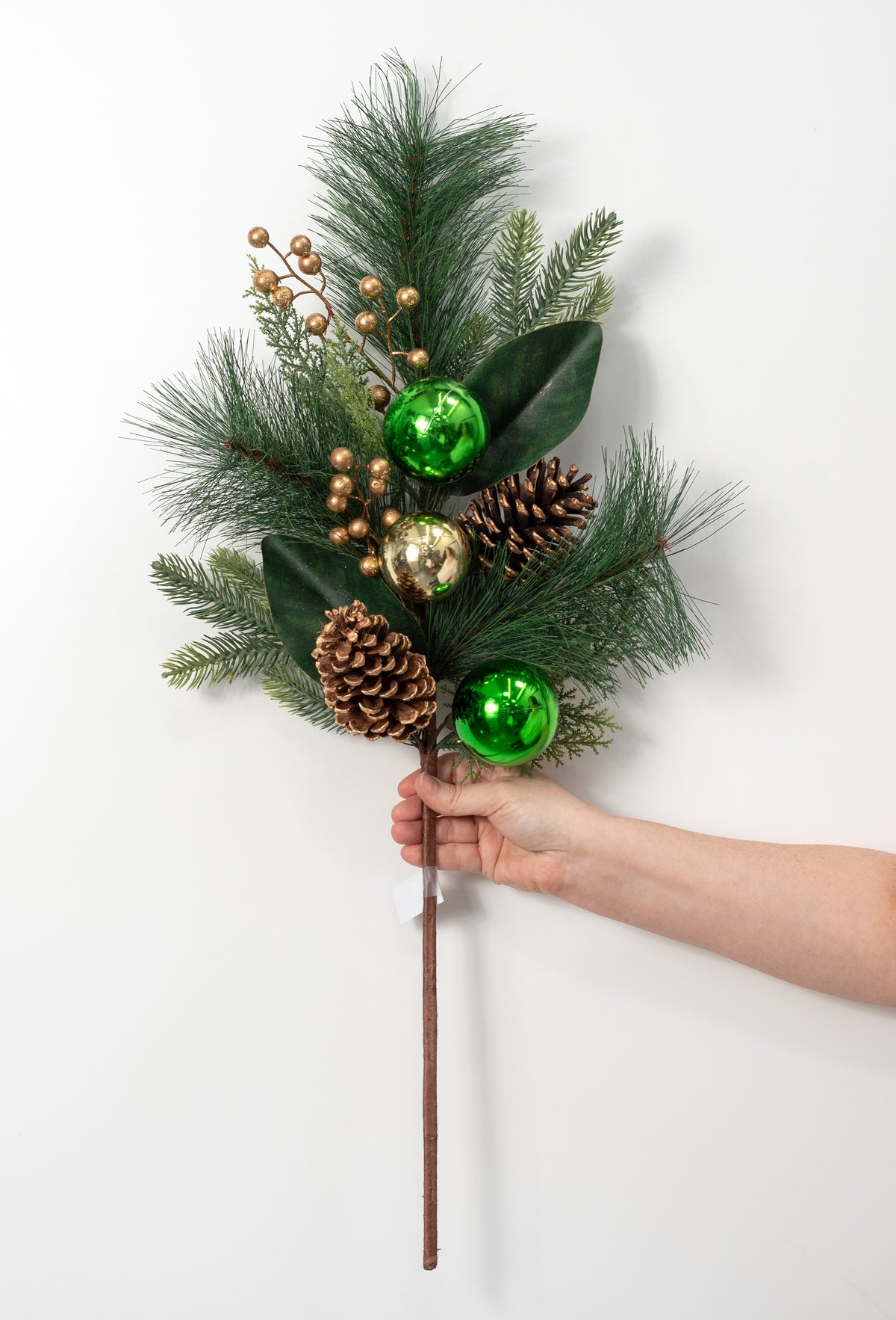 30" Mixed Pine, Pinecone & Metallic Ball Spray: Green & Gold