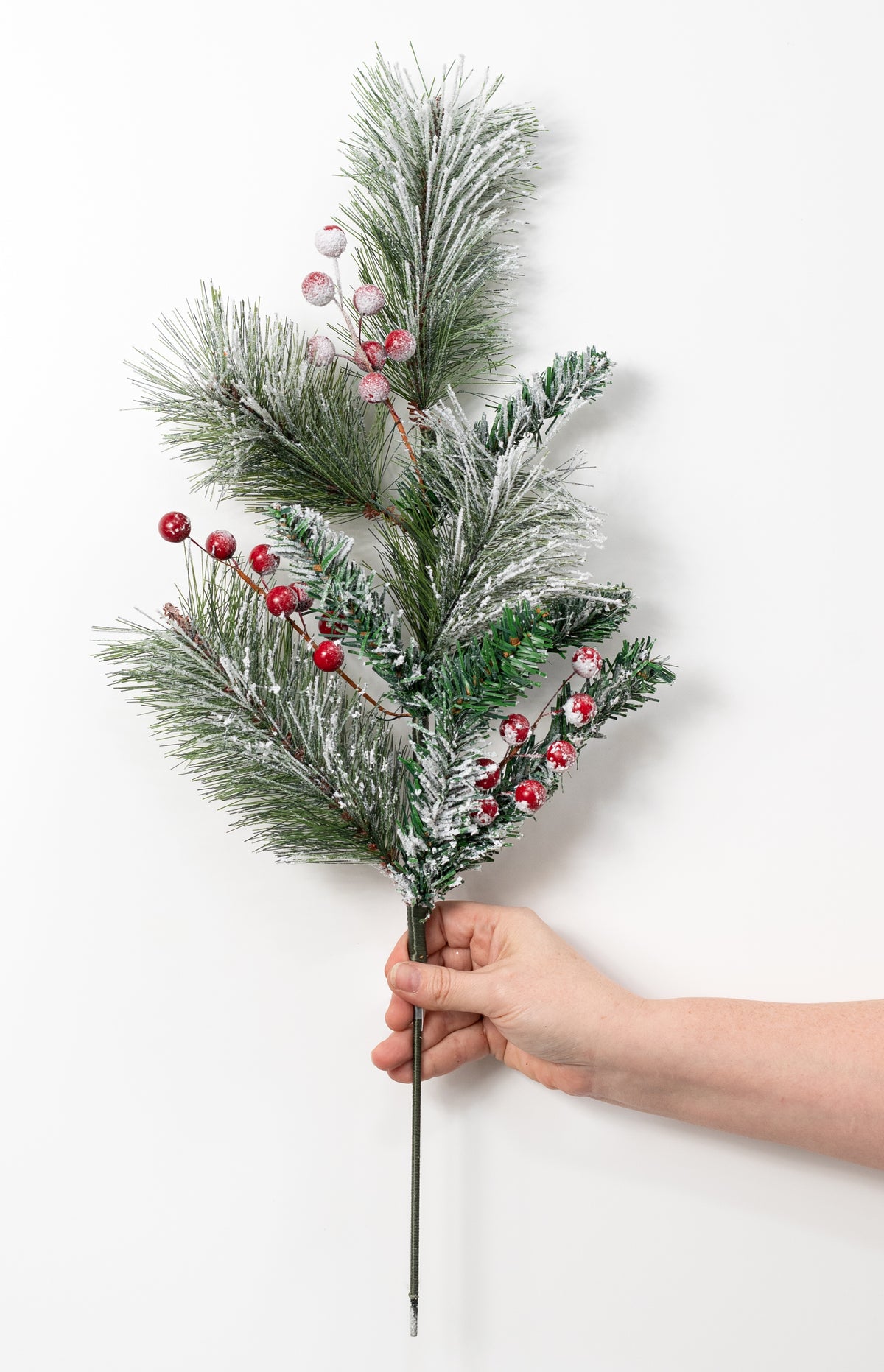 24" Snowy Pine & Berries Spray