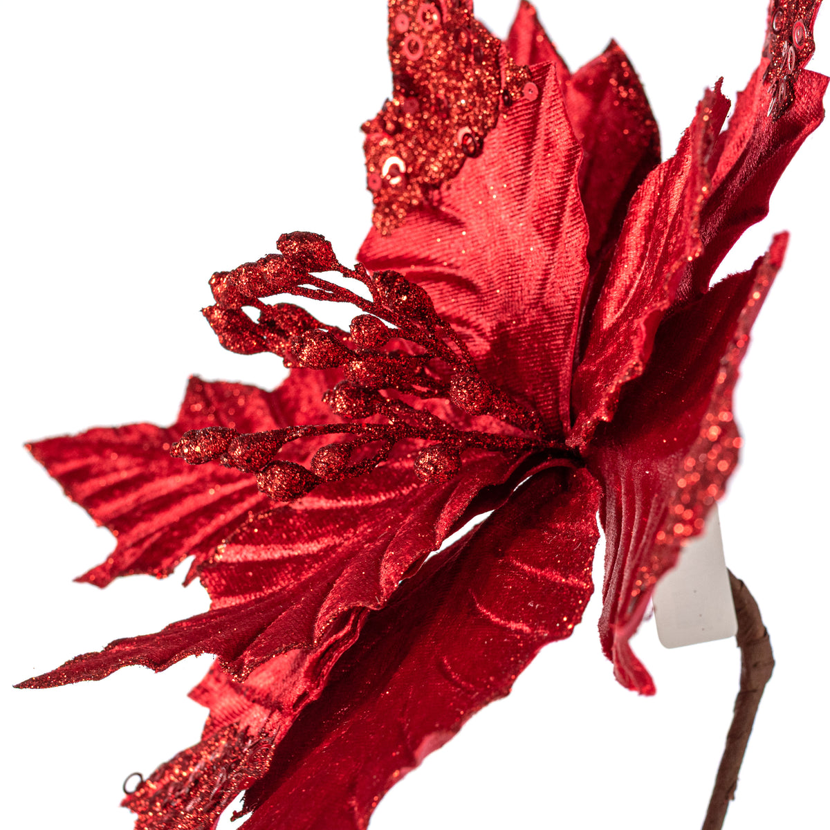 13" x 18" Velvet Sequined Poinsettia Stem: Red