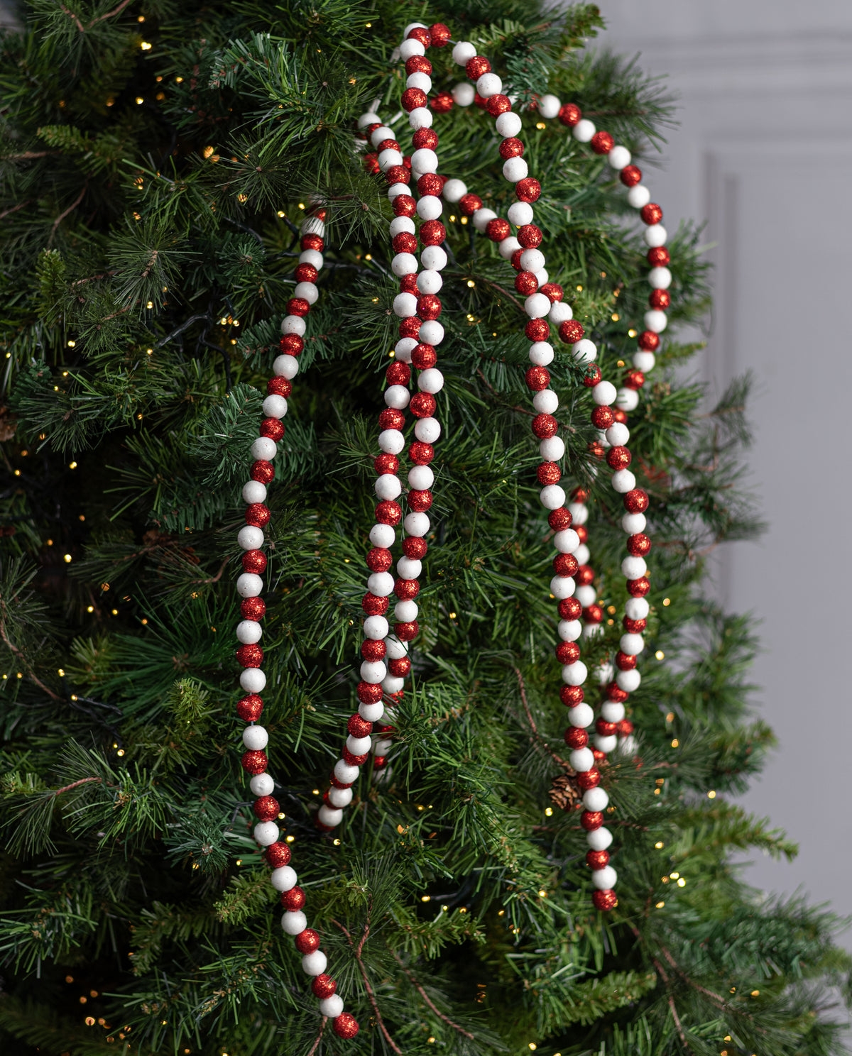 48" Hanging Glitter Ball Spray: Red & White