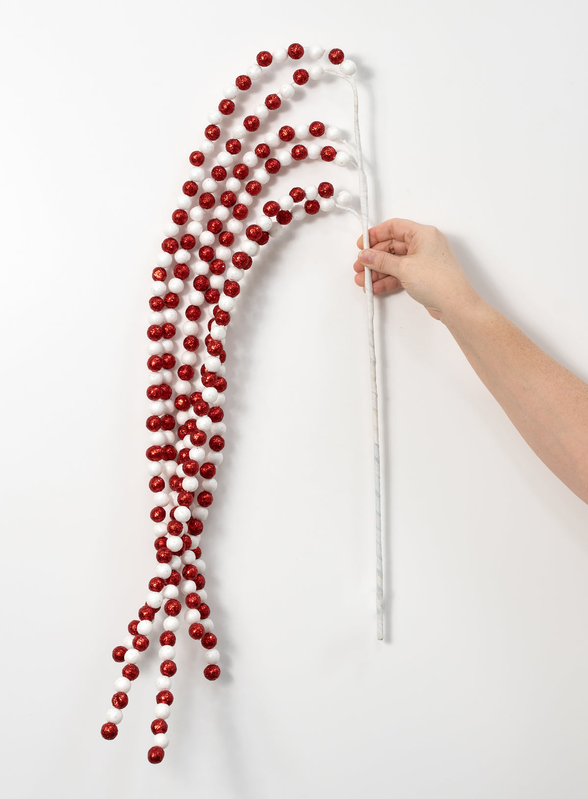 48" Hanging Glitter Ball Spray: Red & White