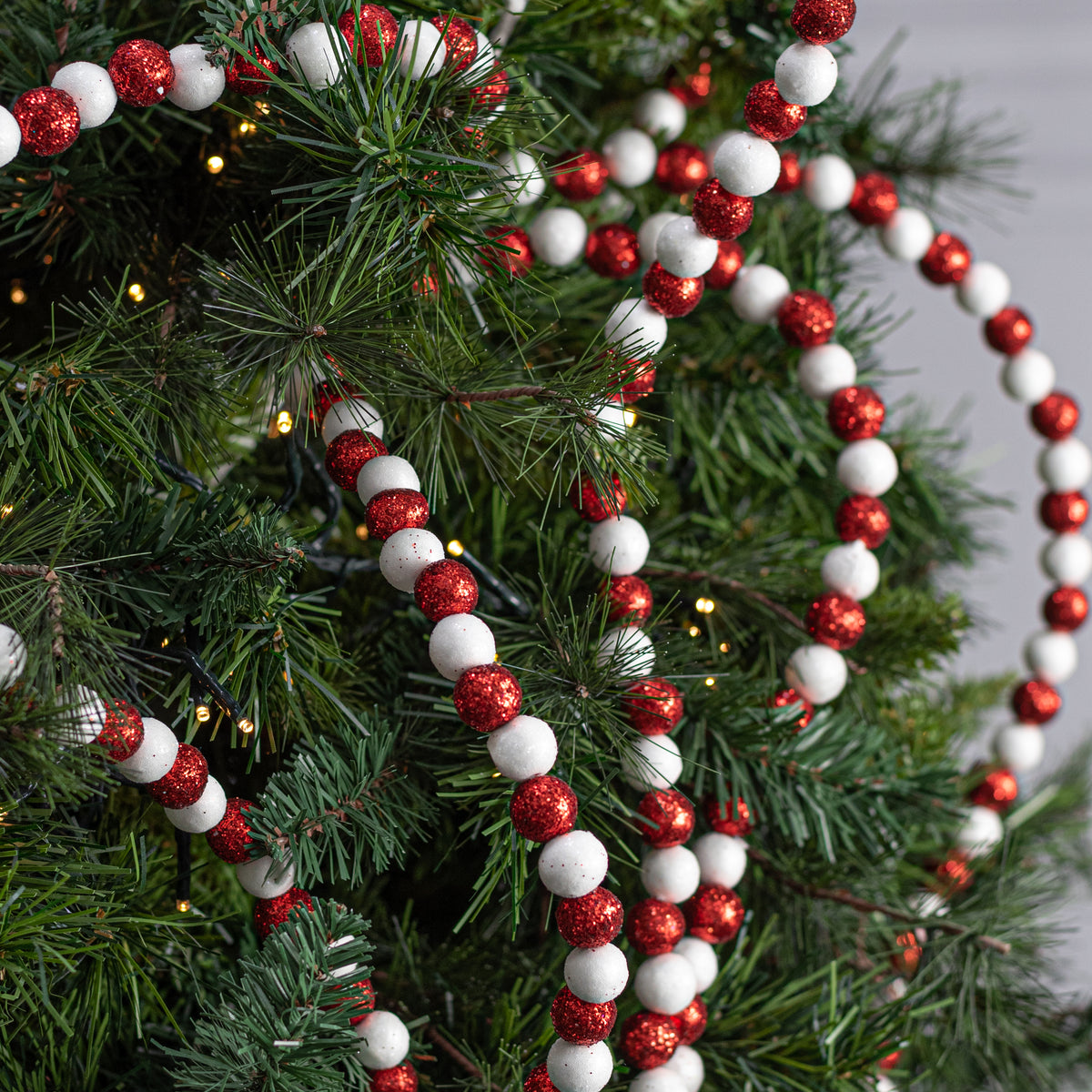 48" Hanging Glitter Ball Spray: Red & White