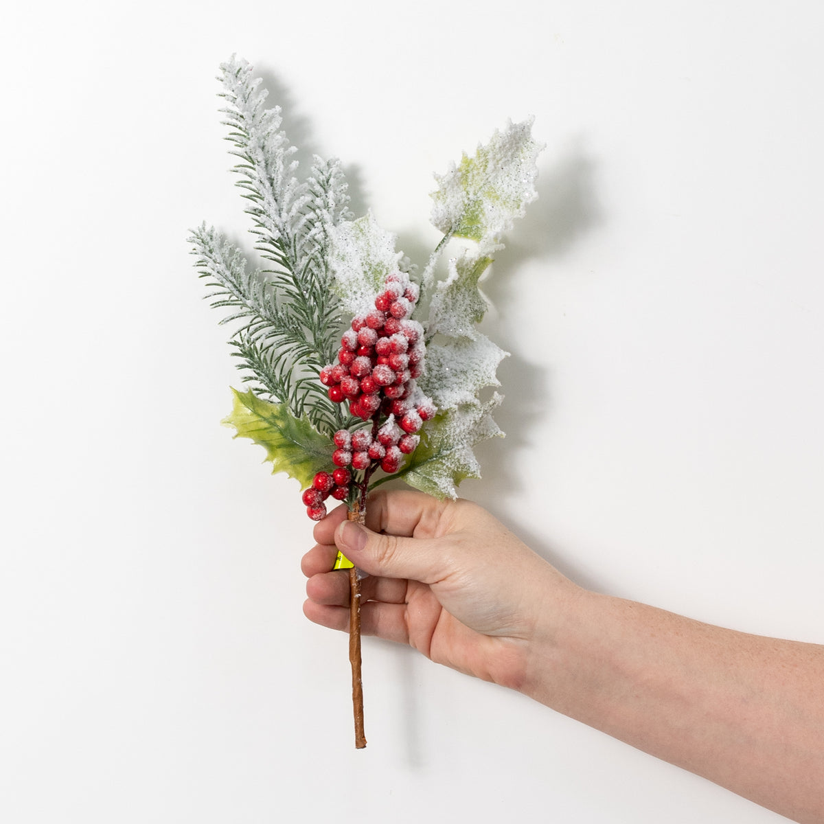13" Flocked Berries & Pine Pick