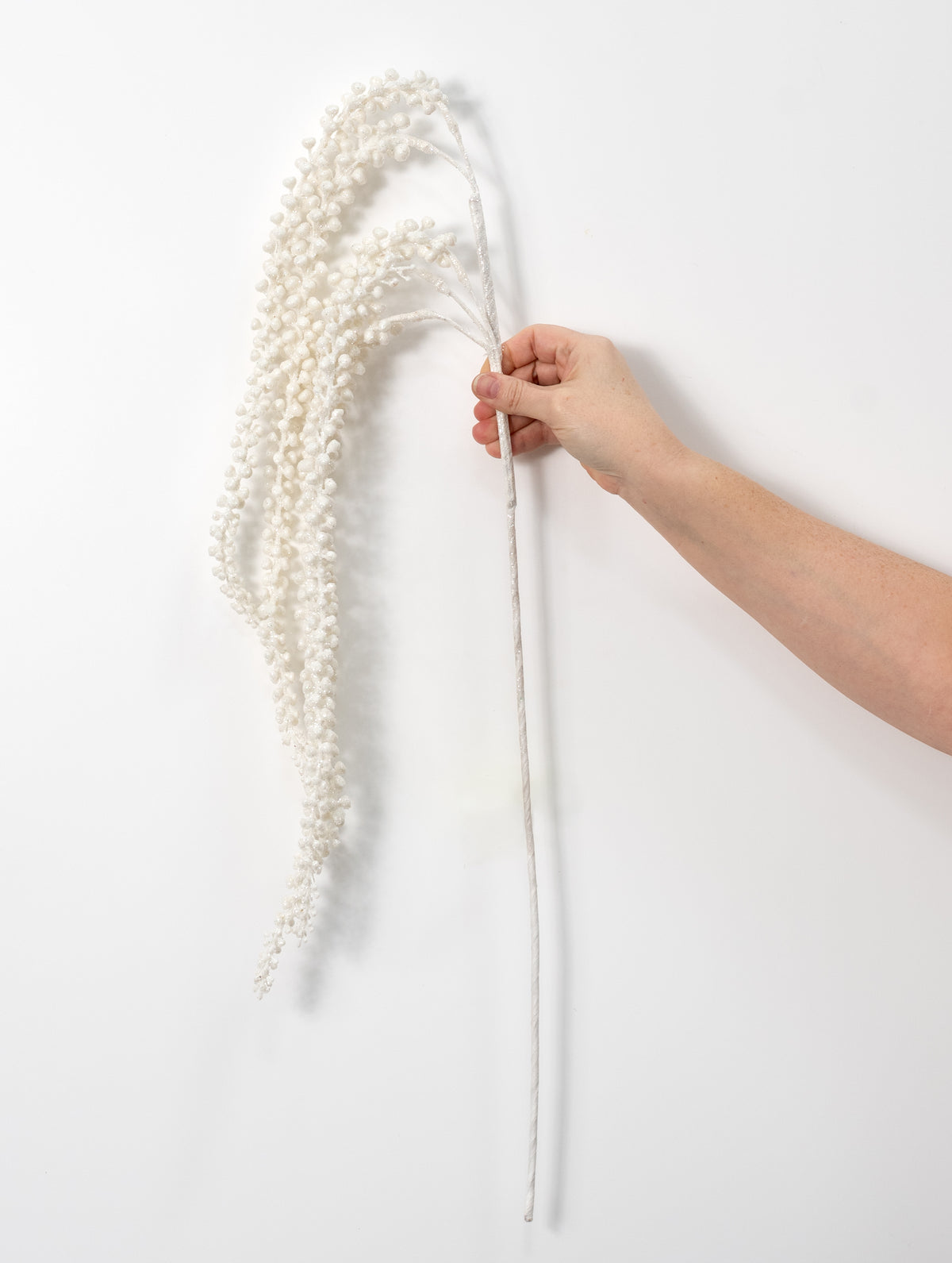 23" Hanging Glittered Berries Spray: White