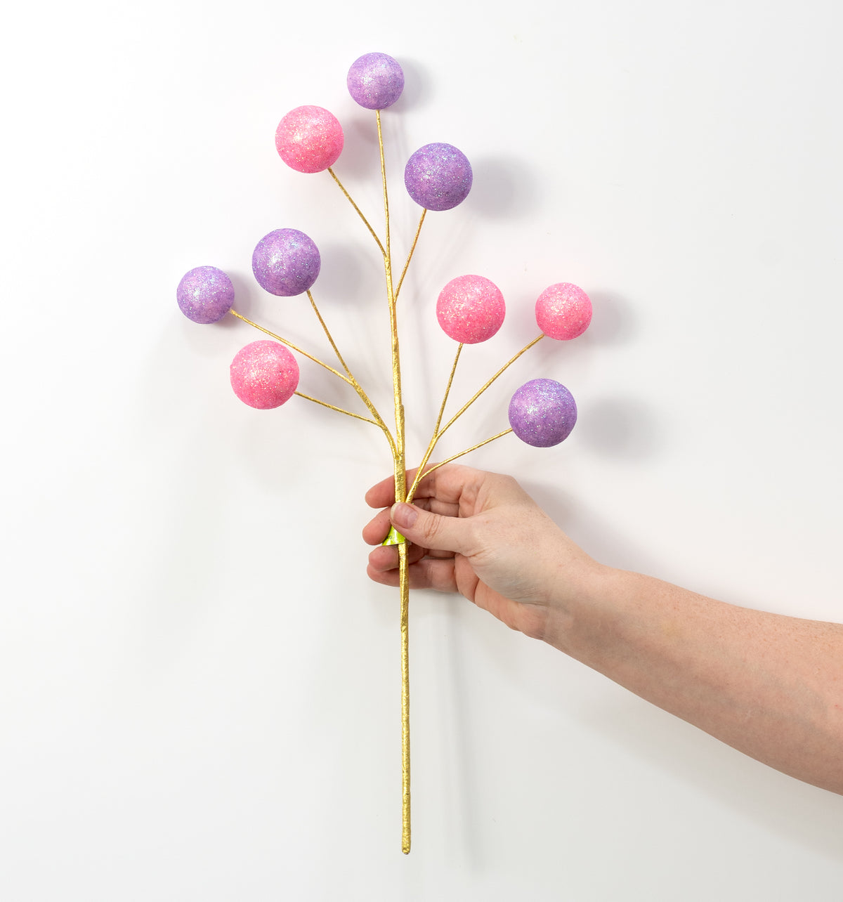 18" Glittered Ball Pick: Pink & Lavender on Gold