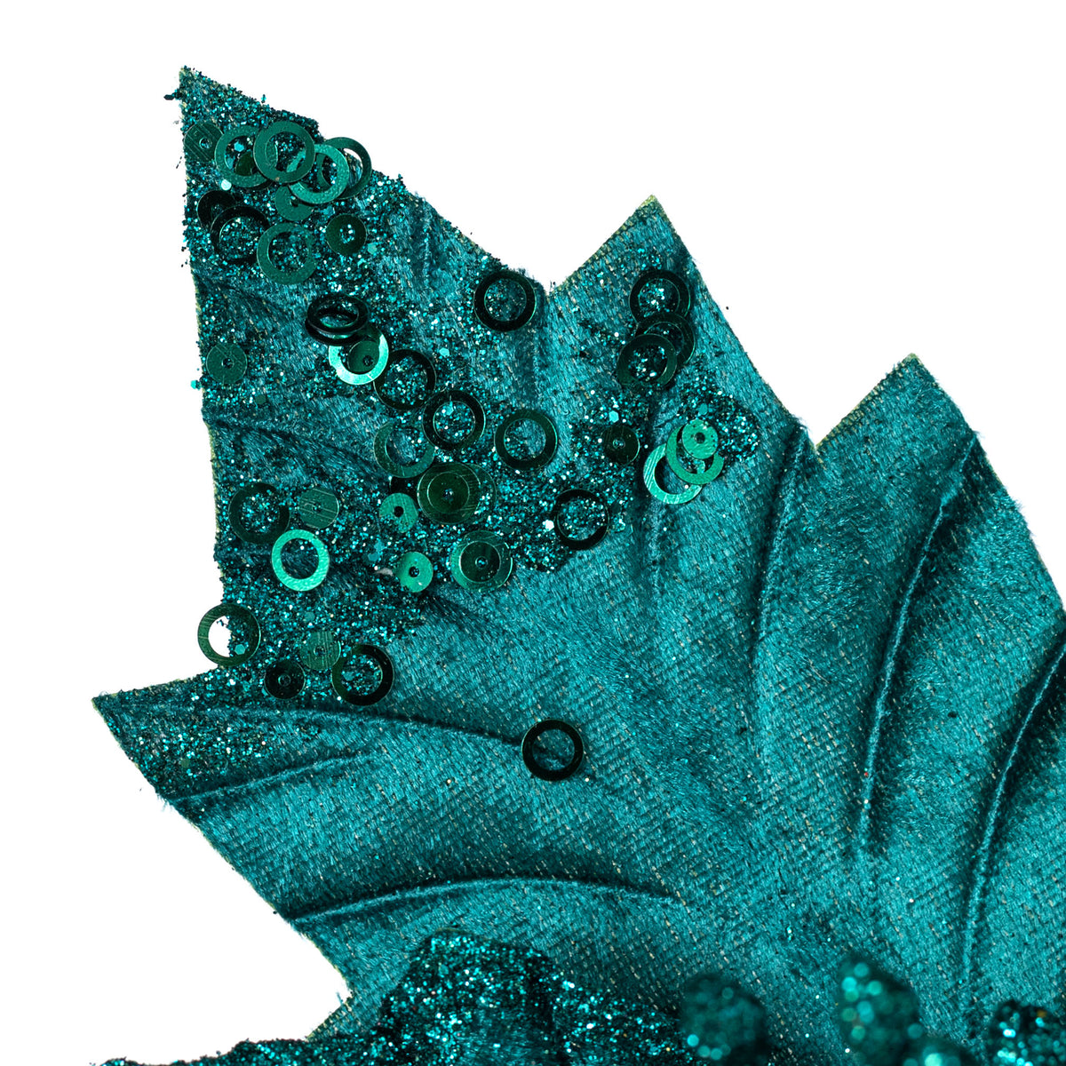 13" x 18" Velvet Sequined Poinsettia Stem: Peacock Teal