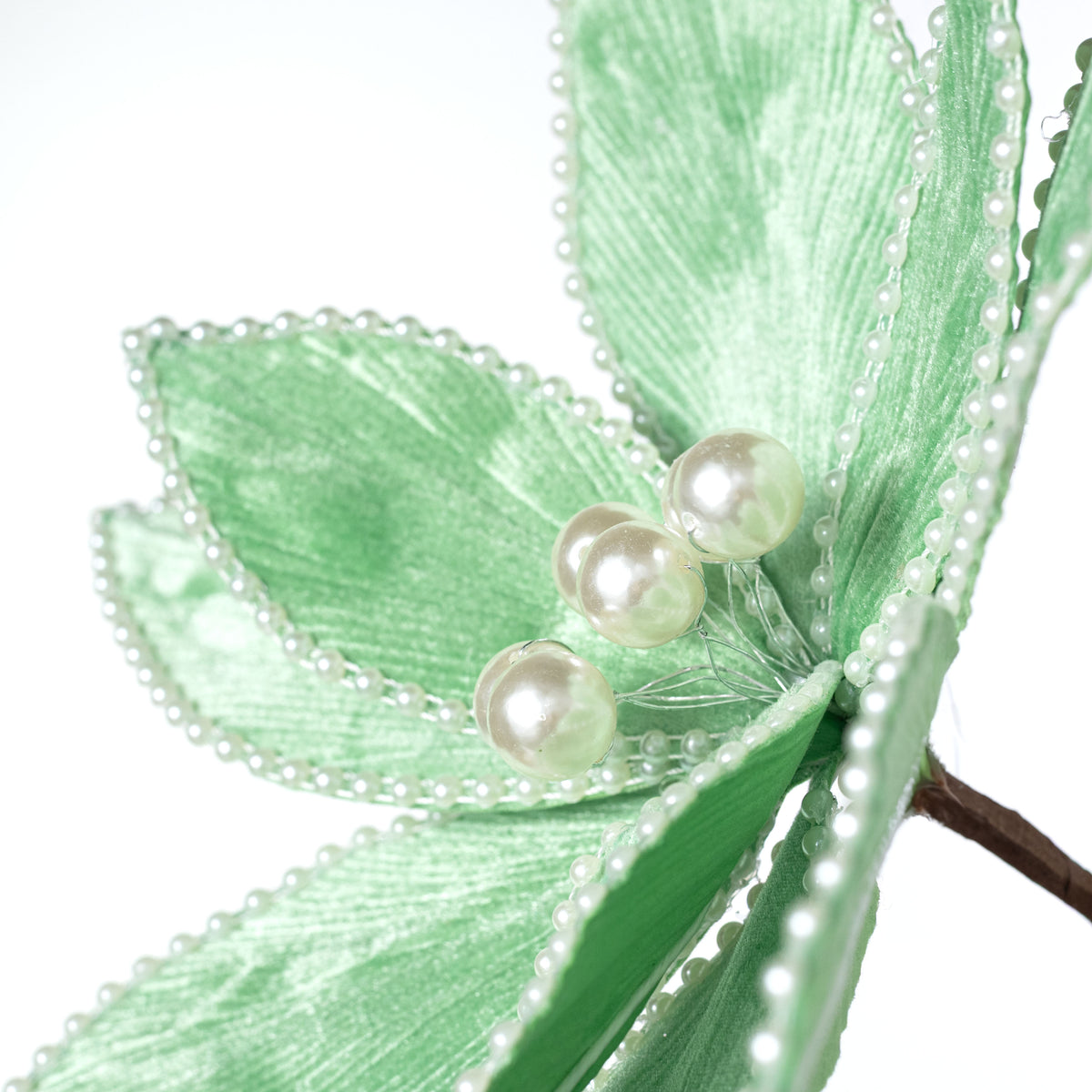 14" x 25" Beaded Velvet Poinsettia & Pearls Stem: Mint Green