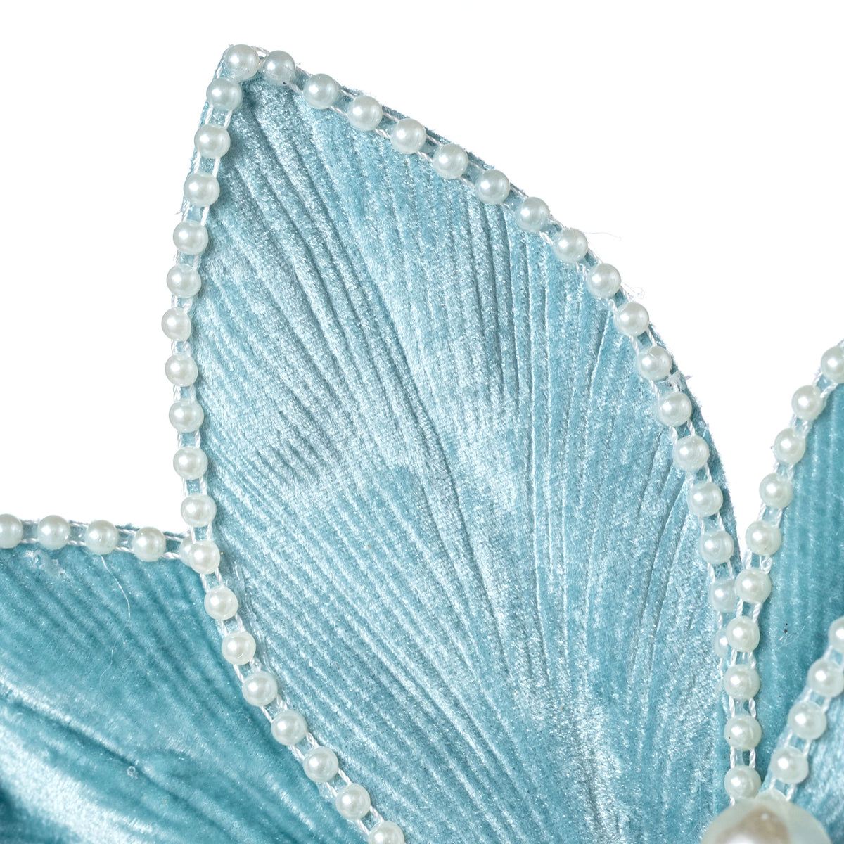 14" x 25" Beaded Velvet Poinsettia & Pearls Stem: Ice Blue