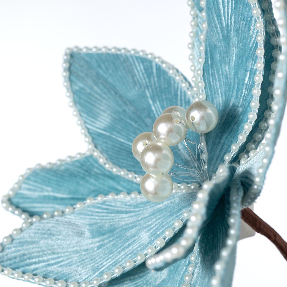 14" x 25" Beaded Velvet Poinsettia & Pearls Stem: Ice Blue