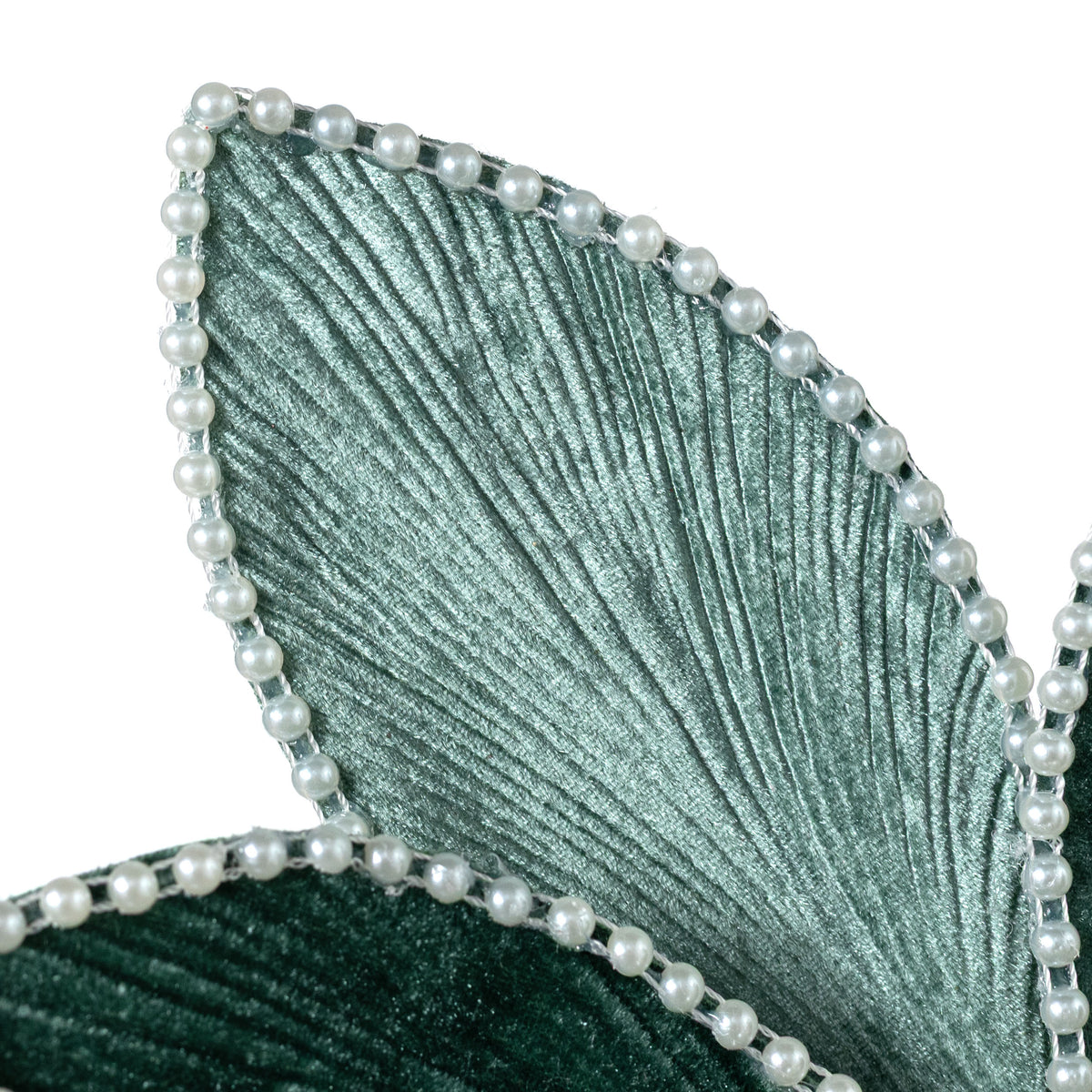 14" x 25" Beaded Velvet Poinsettia & Pearls Stem: Teal Emerald
