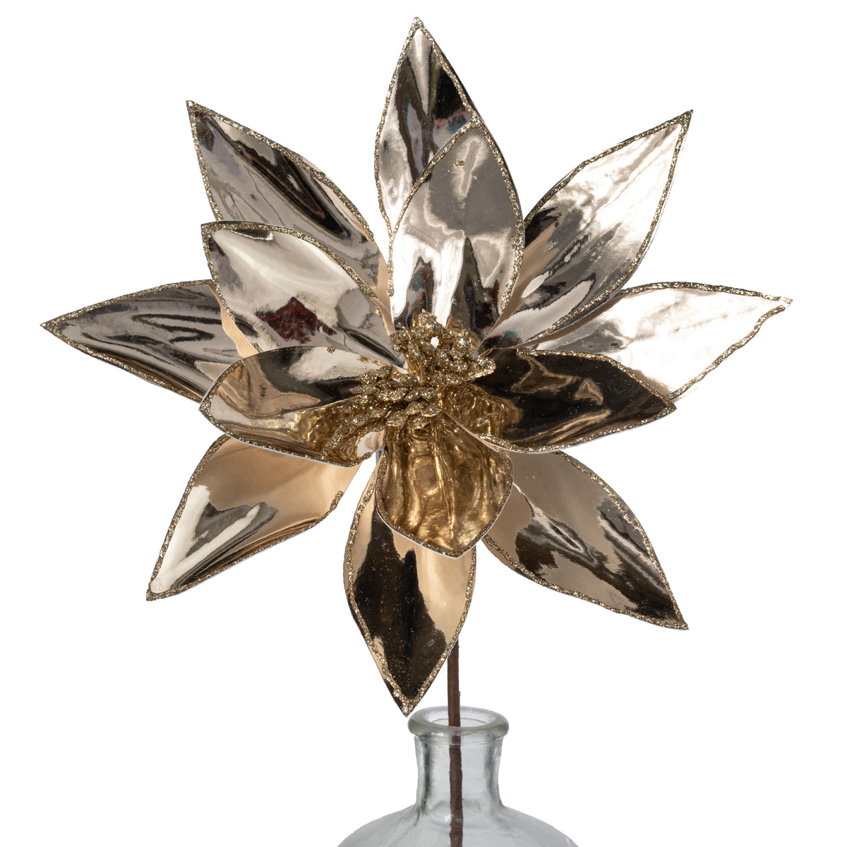 12" x 25" Metallic Poinsettia Stem: Mirror Gold