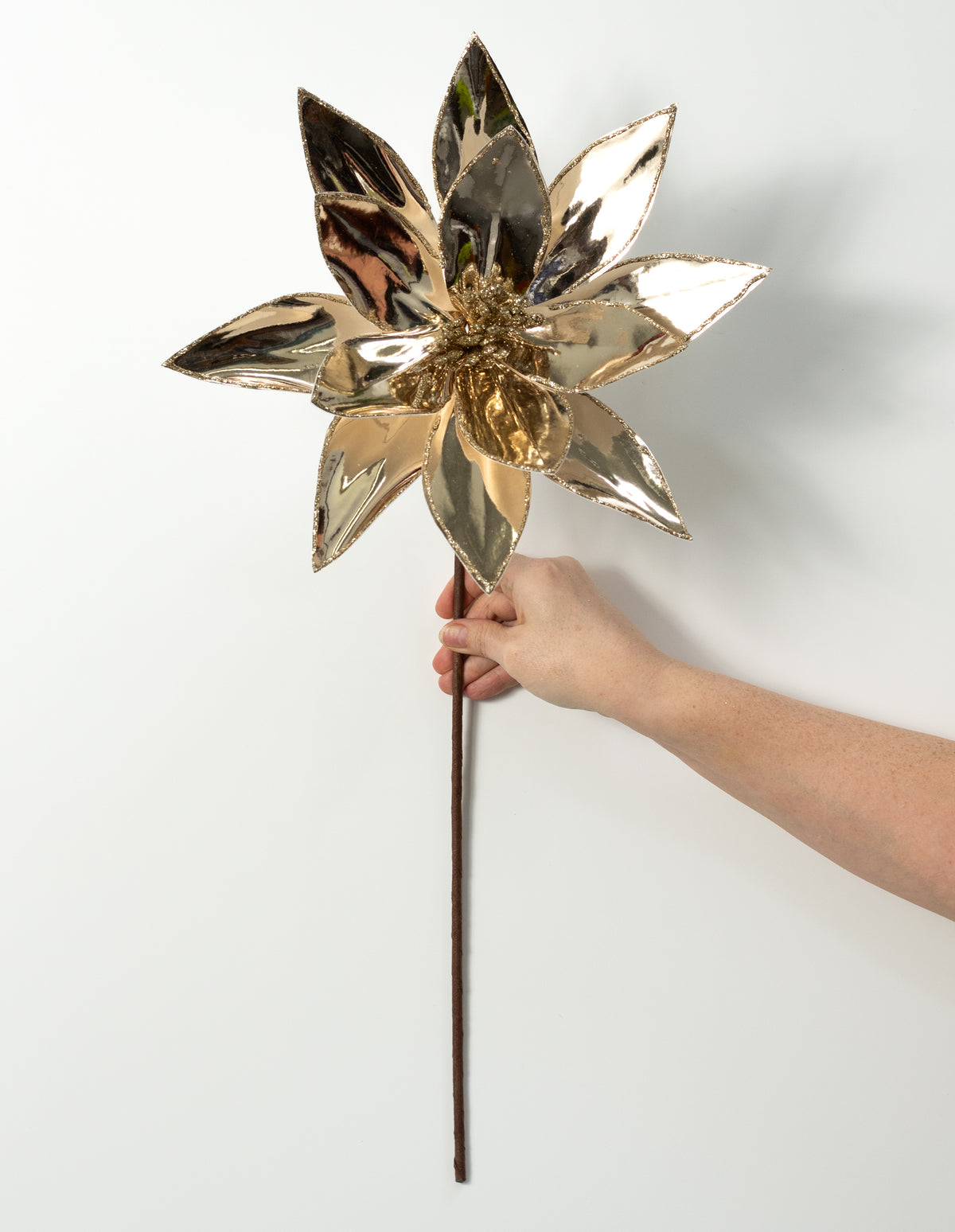 12" x 25" Metallic Poinsettia Stem: Mirror Gold