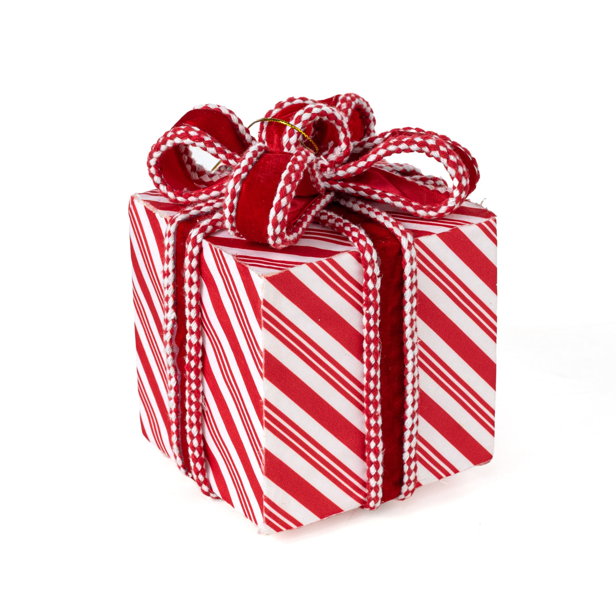 6" Stripe Gift Box Decor: Red & White Peppermint