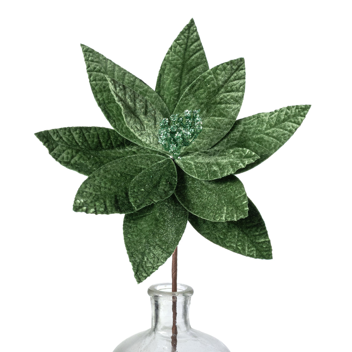 11" x 23" Velvet Poinsettia Stem: Sage Green
