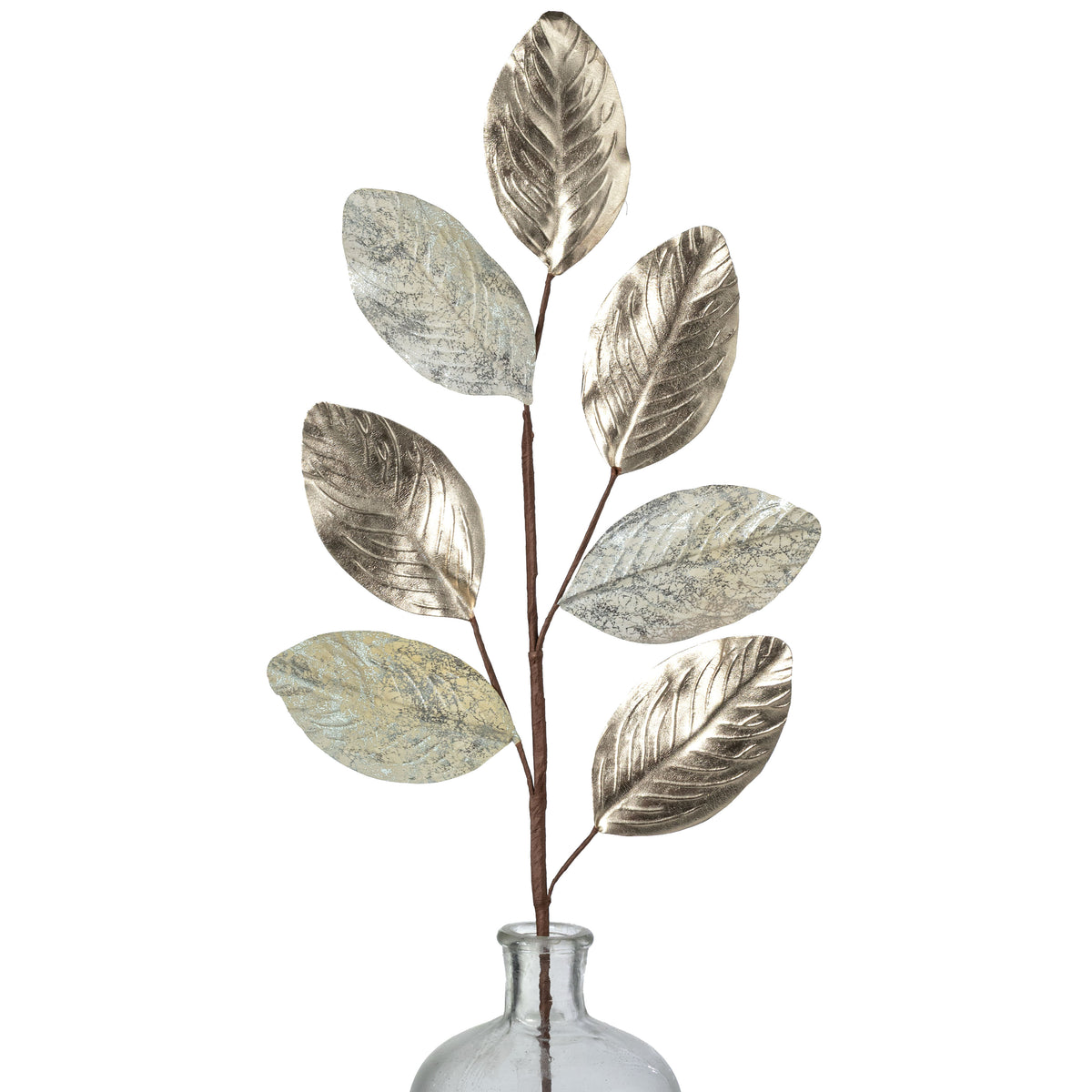 27" Metallic Magnolia Leaves Spray: Champagne Gold