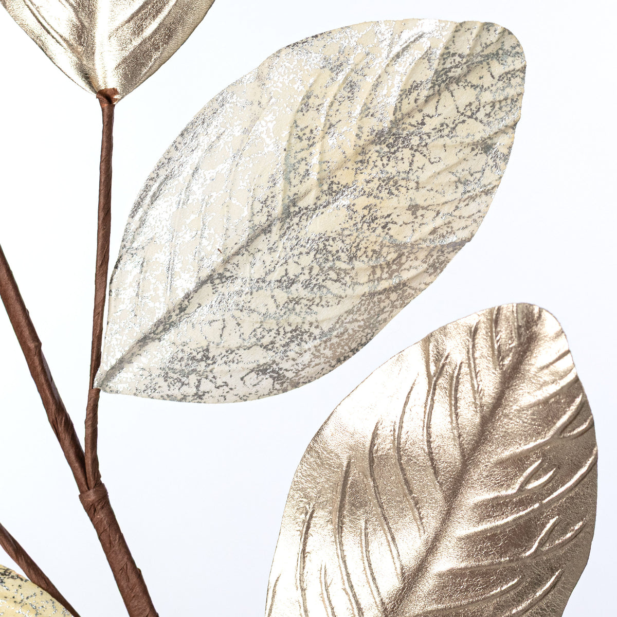 27" Metallic Magnolia Leaves Spray: Champagne Gold