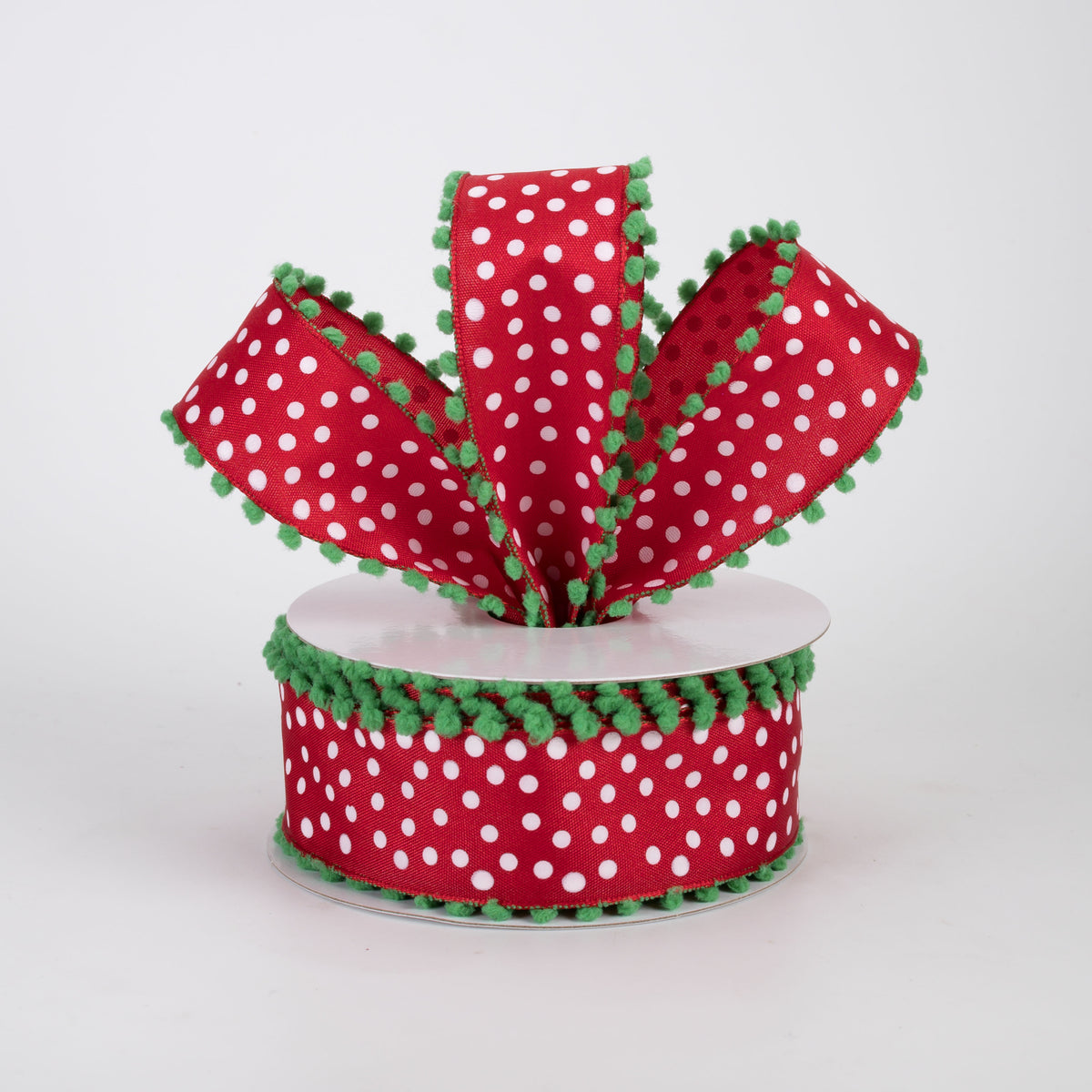 1.5" Ball Edge Dots Ribbon: Red, White & Lime Green (10 Yards)
