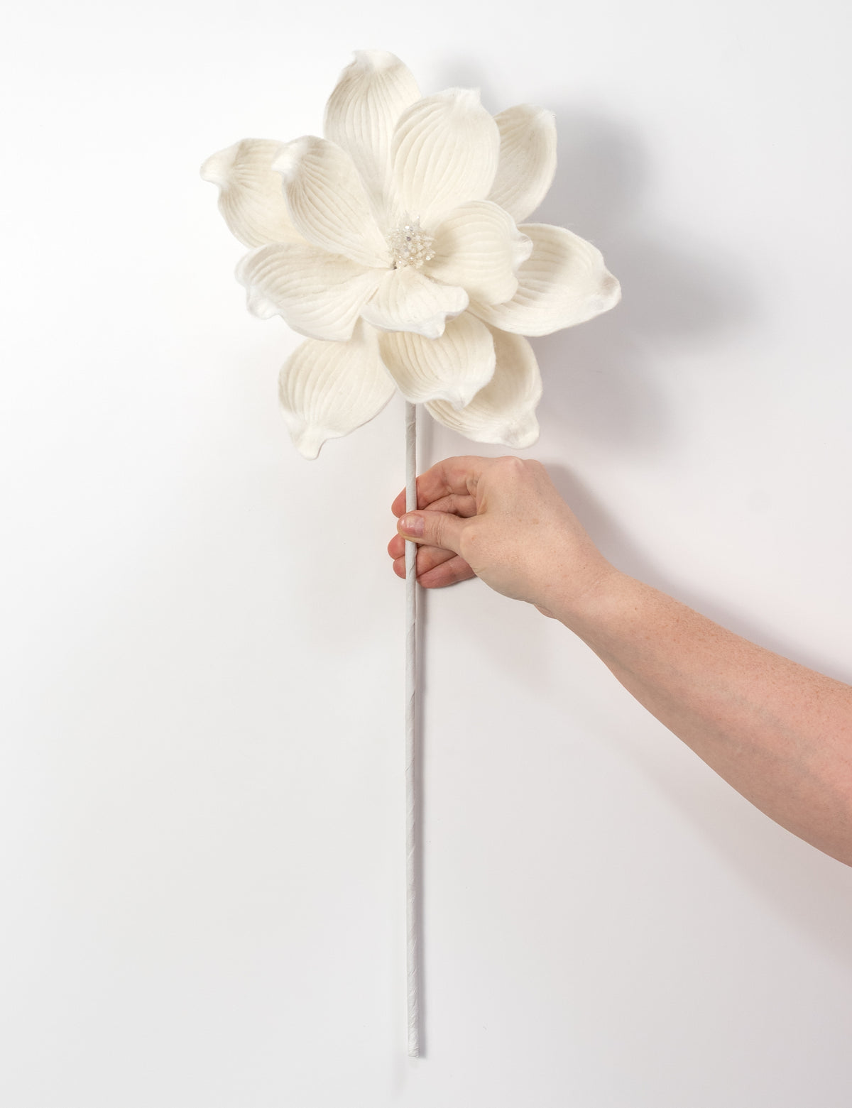 22" Felt Magnolia Flower Stem: Ivory Cream