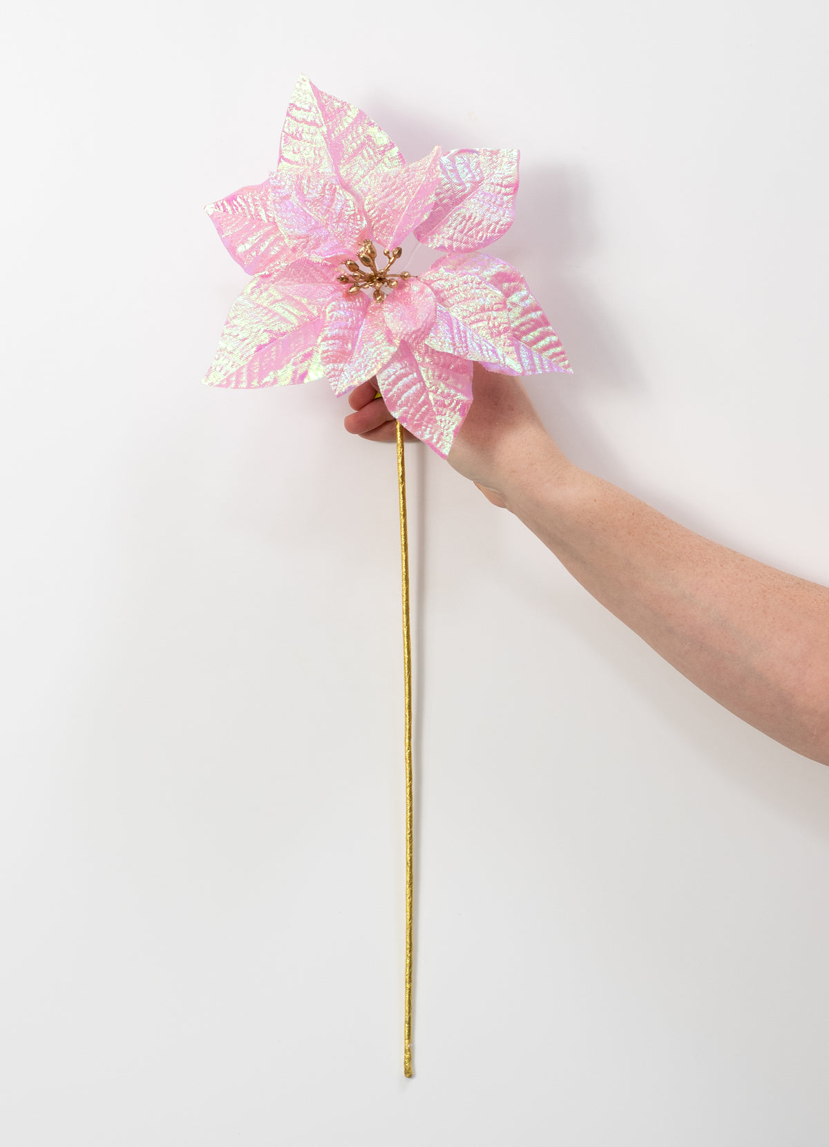 9" x 21" Glossy Poinsettia Stem: Iridescent Pink