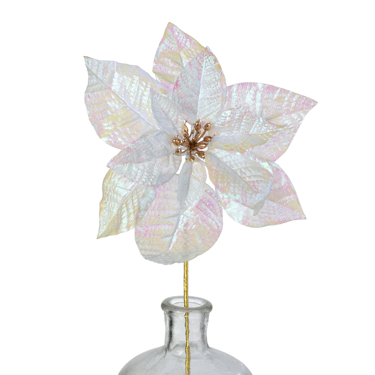 9" x 21" Glossy Poinsettia Stem: Iridescent White