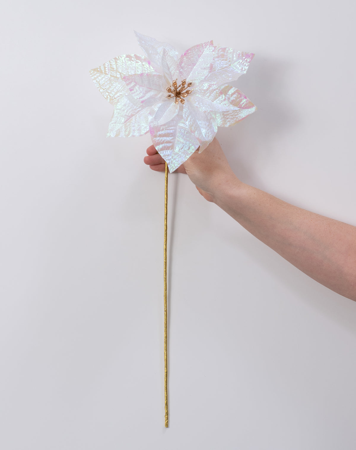 9" x 21" Glossy Poinsettia Stem: Iridescent White