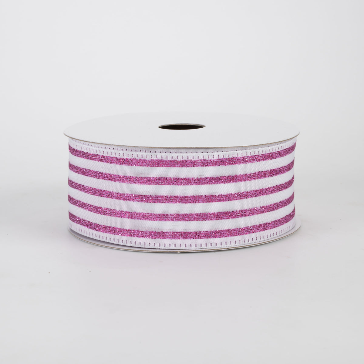 1.5" Glitter Cabana Stripe Ribbon: Fuchsia Pink on White (10 Yards)