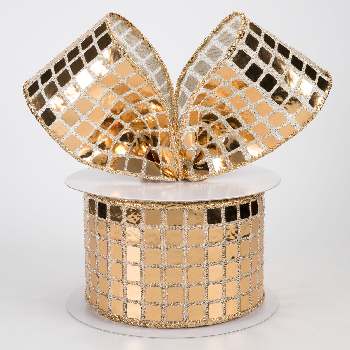 2.5" Mirror Disco Ball Ribbon: Gold (10 Yards)