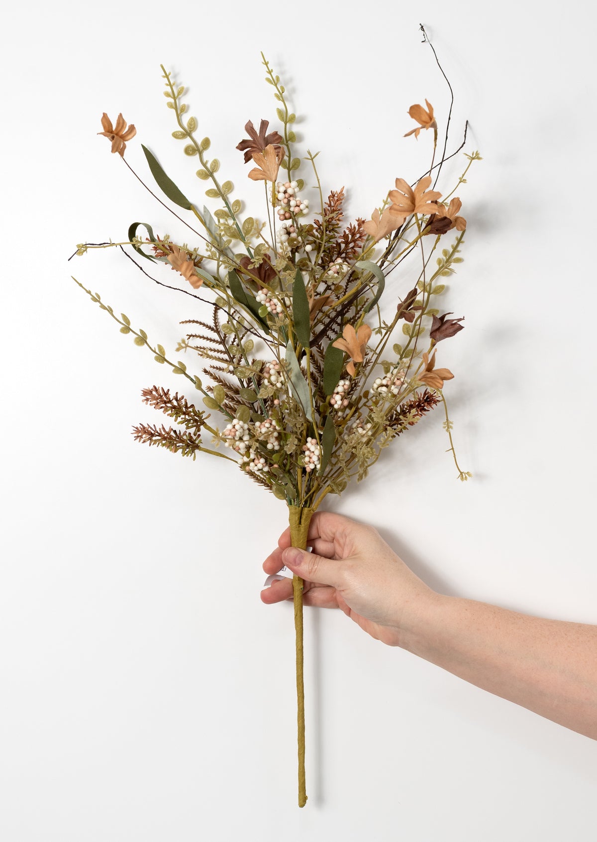 24" Fabric Flower, Leaf, Berry Spray: Beige & Brown