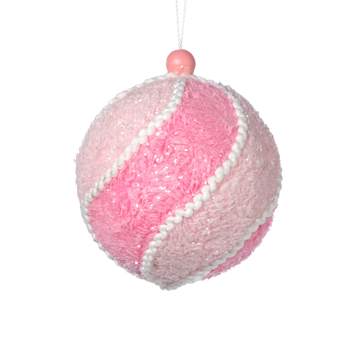 5" Fuzzy Fabric Ball Ornament: Pink & White