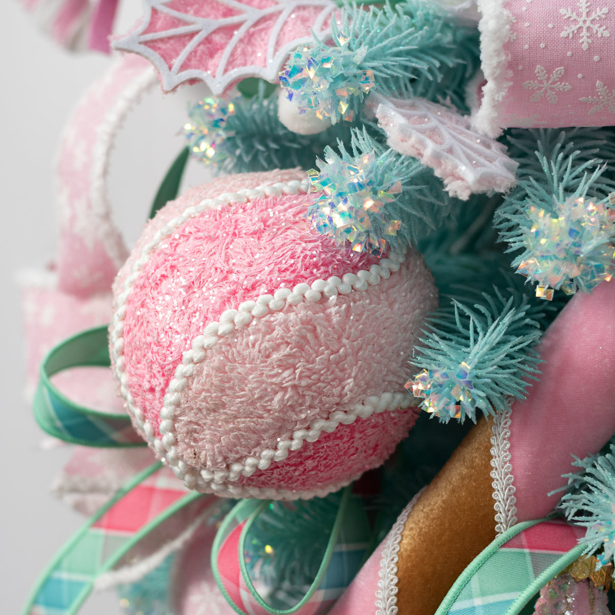 5" Fuzzy Fabric Ball Ornament: Pink & White