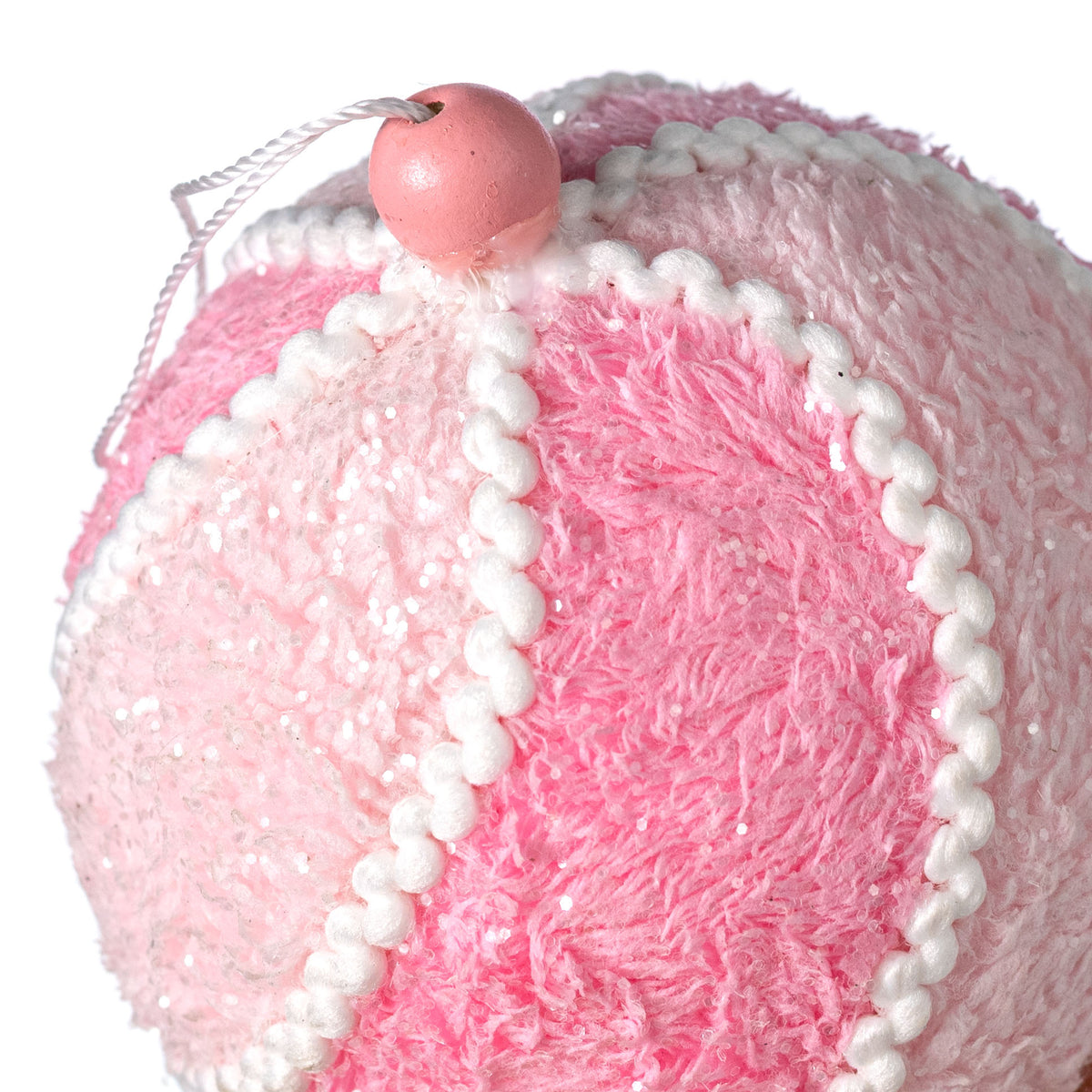 5" Fuzzy Fabric Ball Ornament: Pink & White