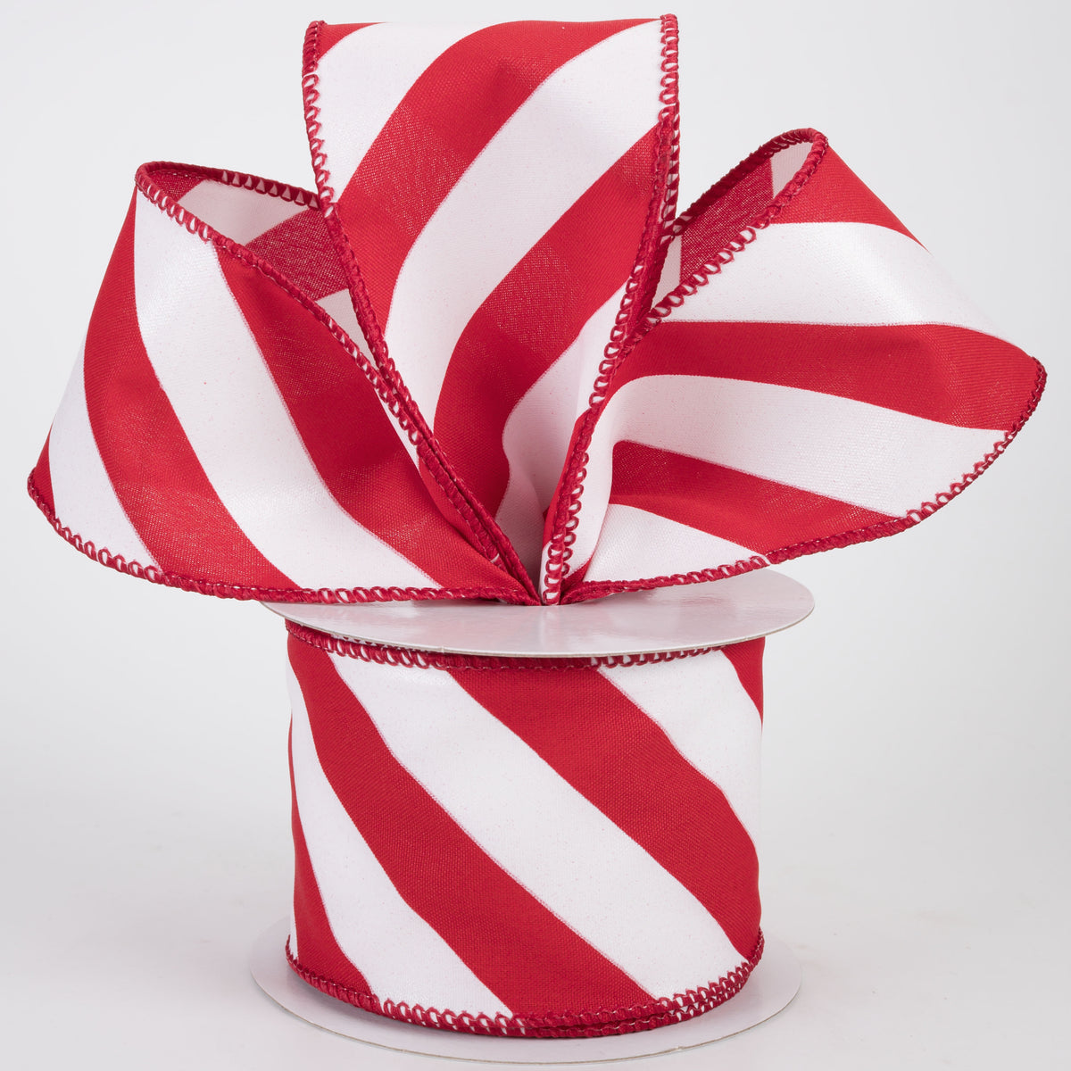 2.5" Big Candy Cane Stripe Satin Ribbon: Red & White (10 Yards)