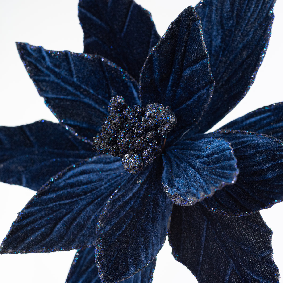 11.5" x 22" Velvet Poinsettia Stem: Midnight Navy Blue