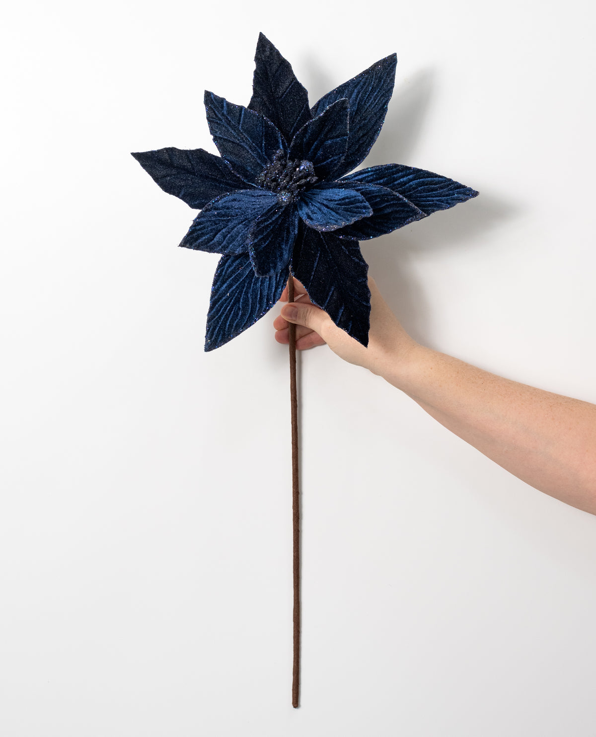 11.5" x 22" Velvet Poinsettia Stem: Midnight Navy Blue