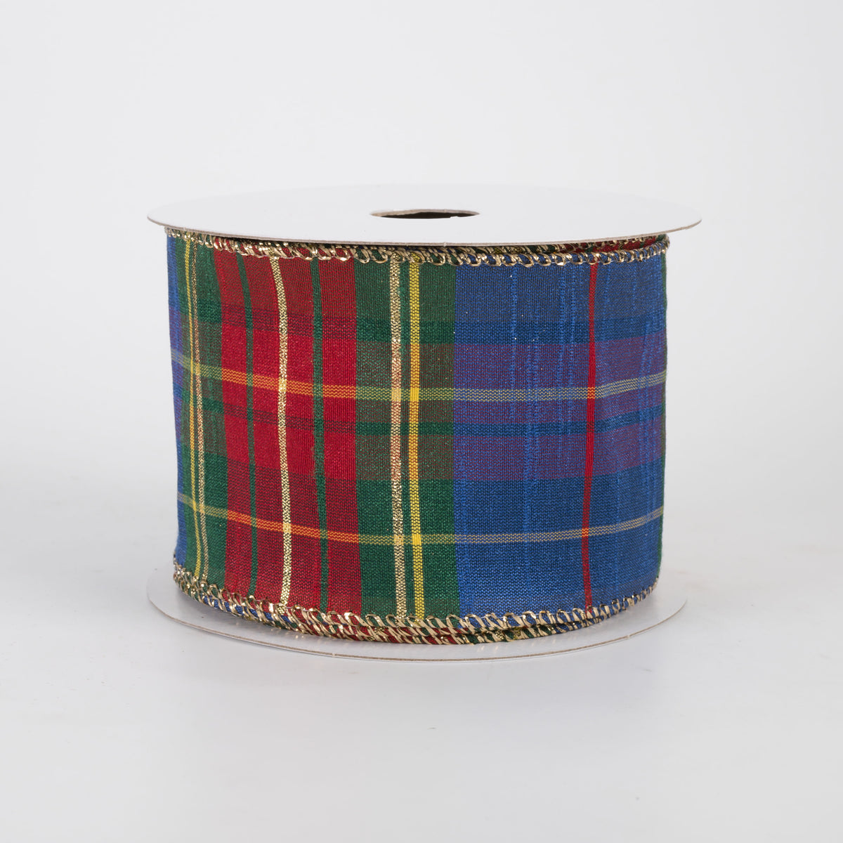 2.5" Faux Dupioni Plaid Ribbon: Royal Blue, Green, Red & Yellow (10 Yards)