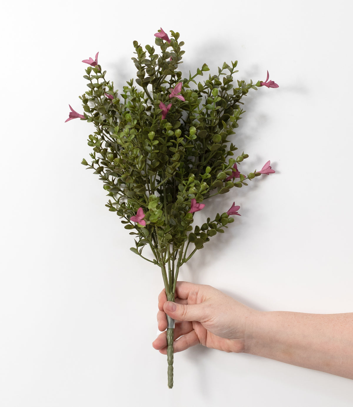 19" Mini Plastic Eucalyptus & Flowers Bush: Mauve Pink
